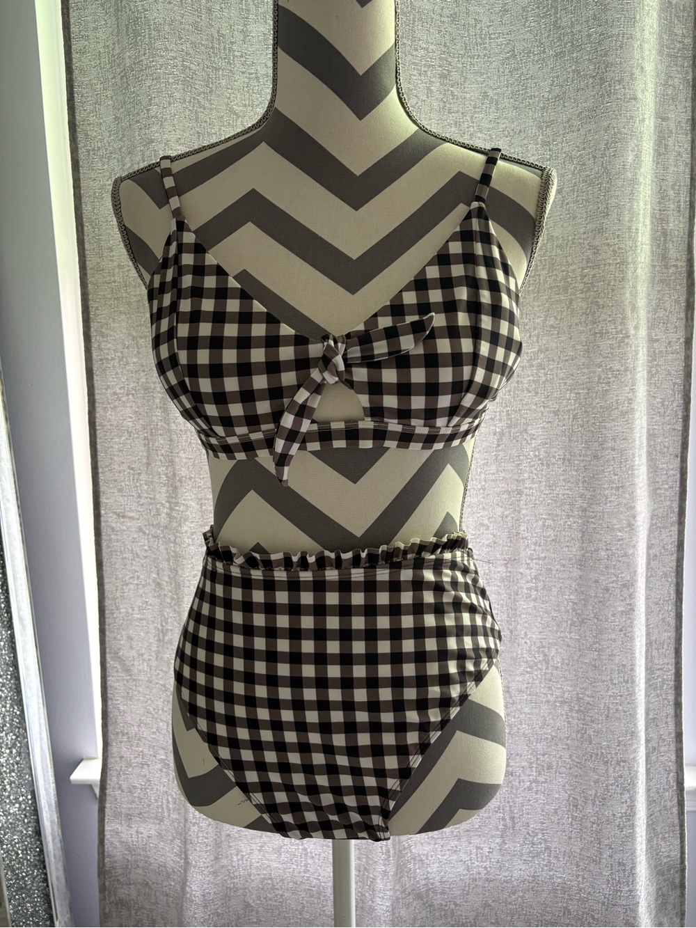 Express Black & White Gingham Tie-Front Bikini Set